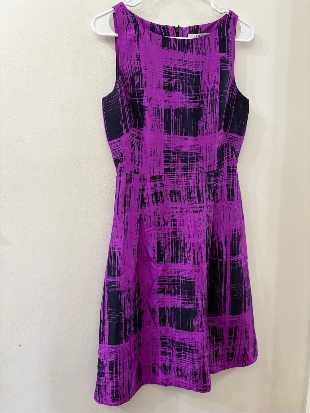 LK Bennett London - Sleeveless Purple & Black Patterned a-line dress - 100% silk